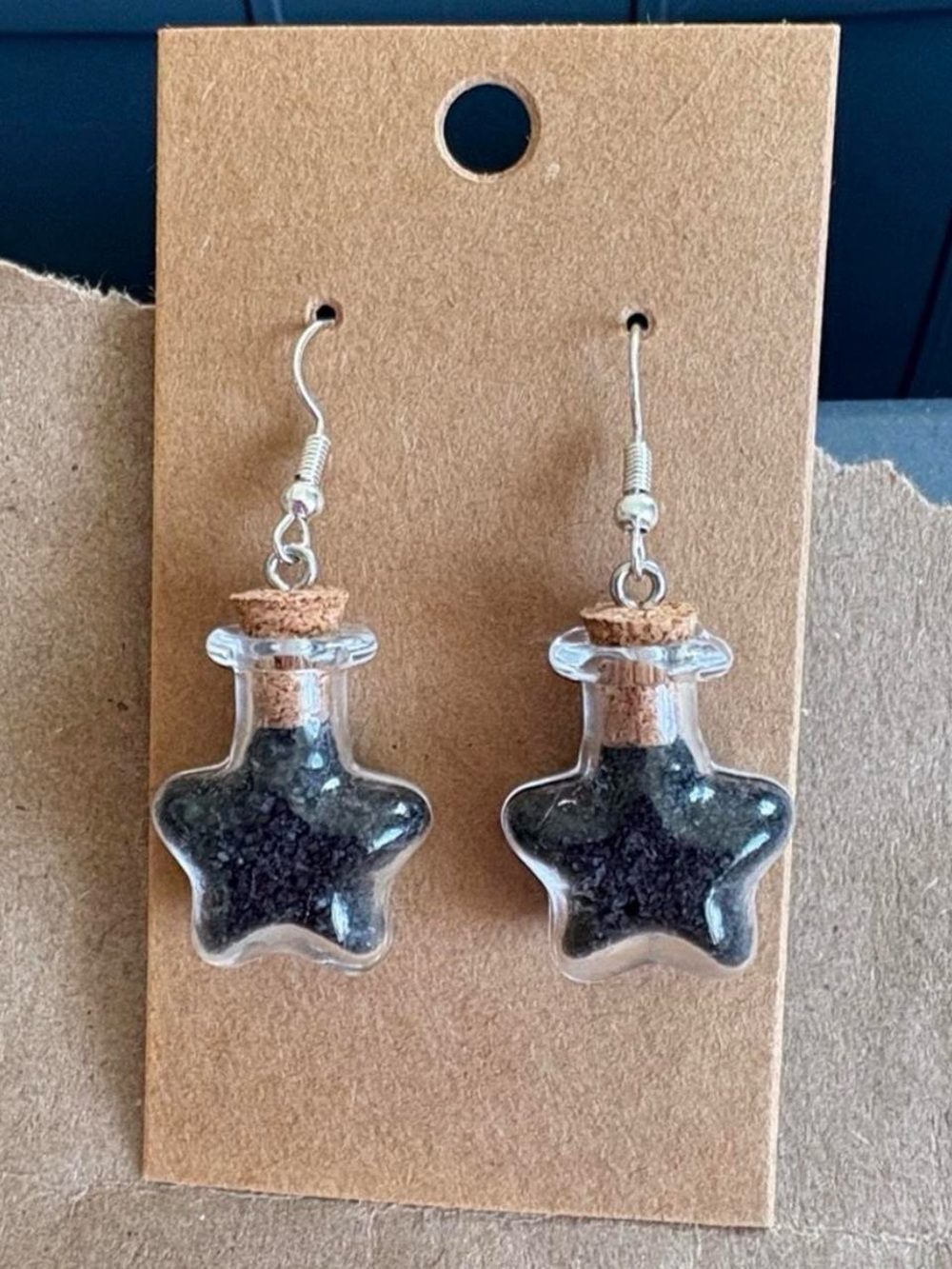 Star Earrings with Black Obsidian Salt